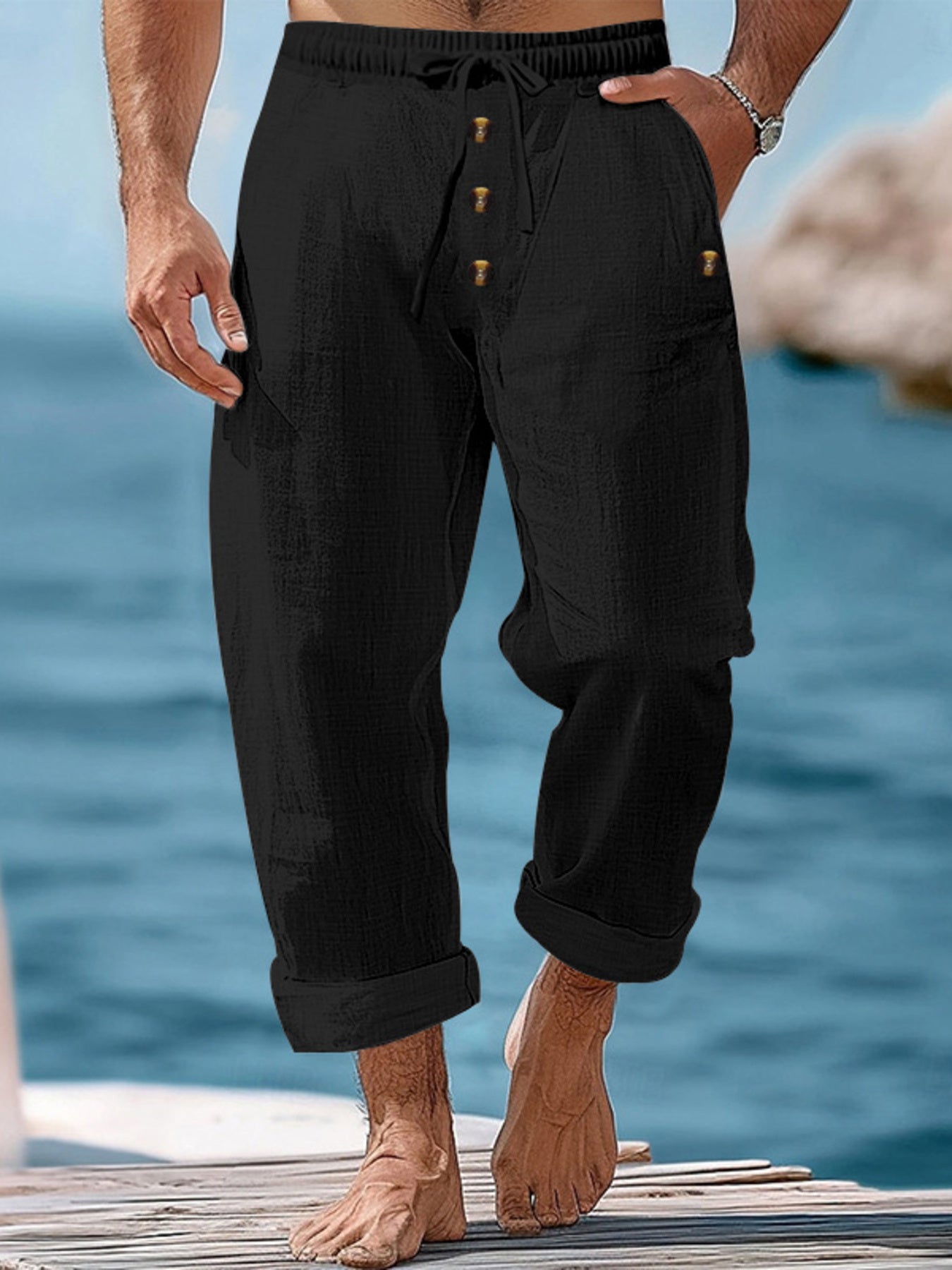 Men's Full Size Button-Fly Drawstring Pants