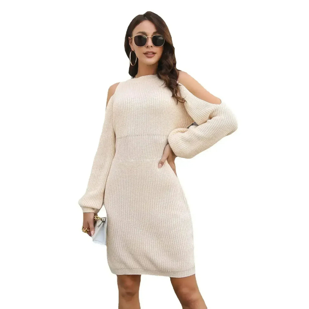 Lantern Sleeve Knitted Midi Dress