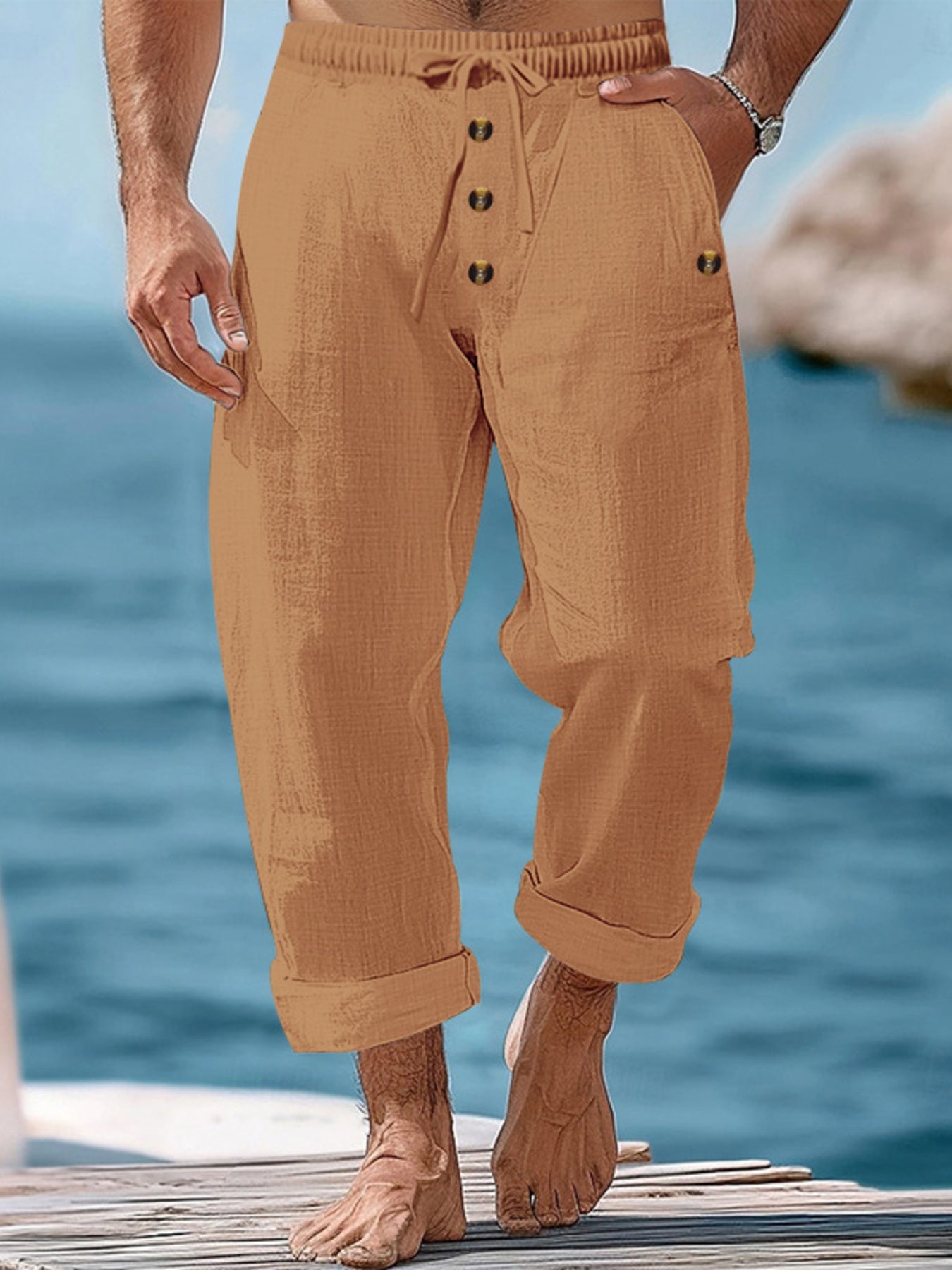 Men's Full Size Button-Fly Drawstring Pants