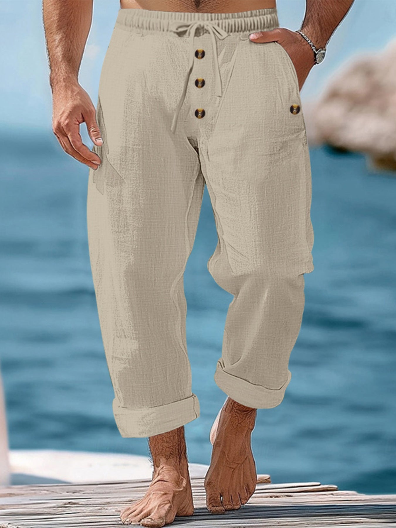 Men's Full Size Button-Fly Drawstring Pants