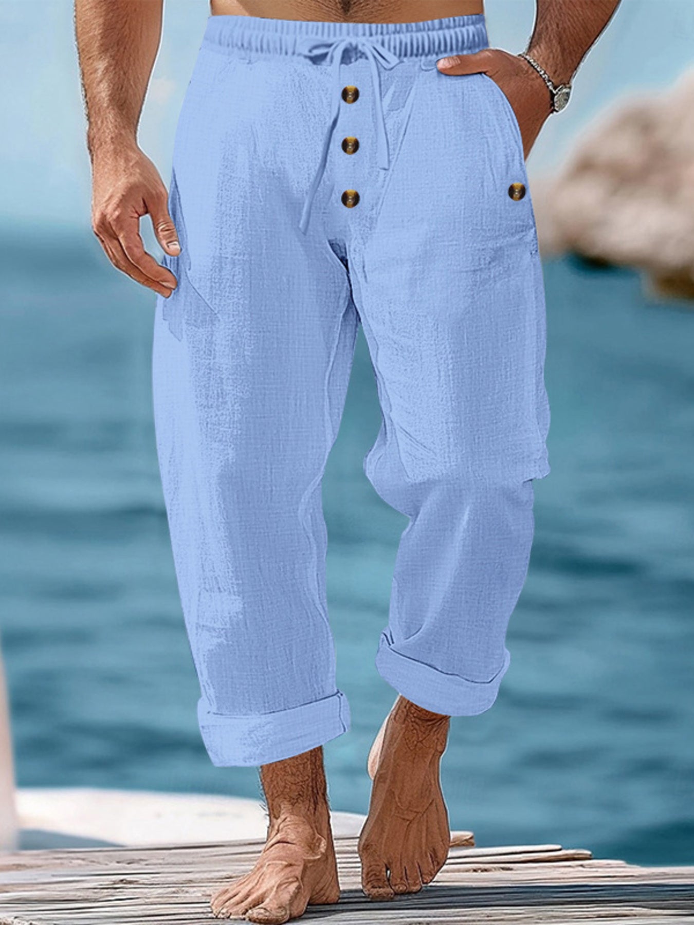 Men's Full Size Button-Fly Drawstring Pants