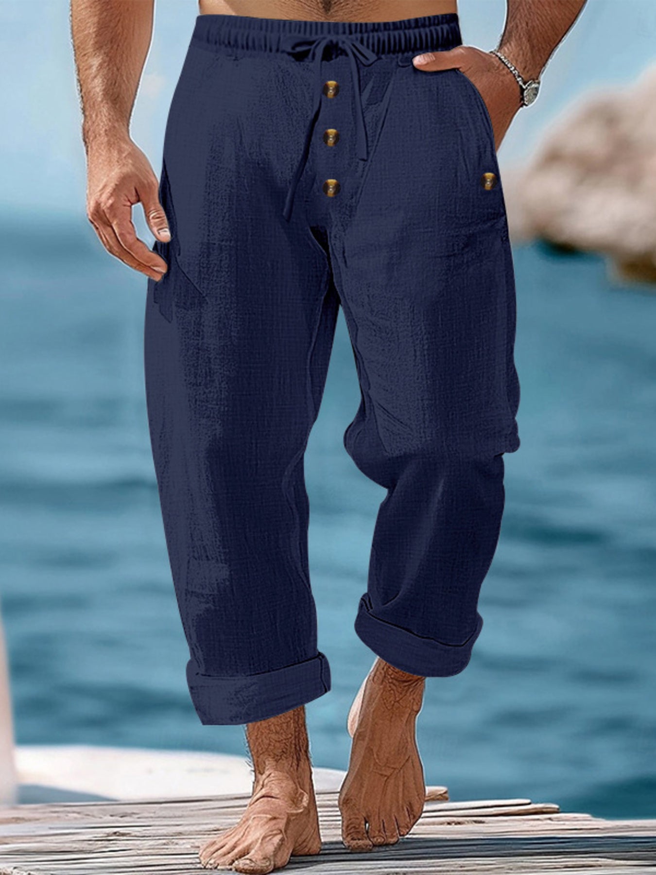 Men's Full Size Button-Fly Drawstring Pants