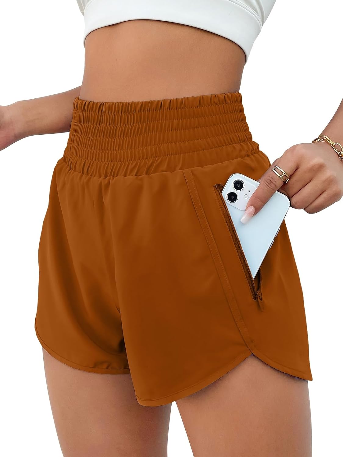BMJL Women's Athletic Shorts High Waisted Running Short Pocket 2.5" Sporty Shorts Gym Workout Shorts