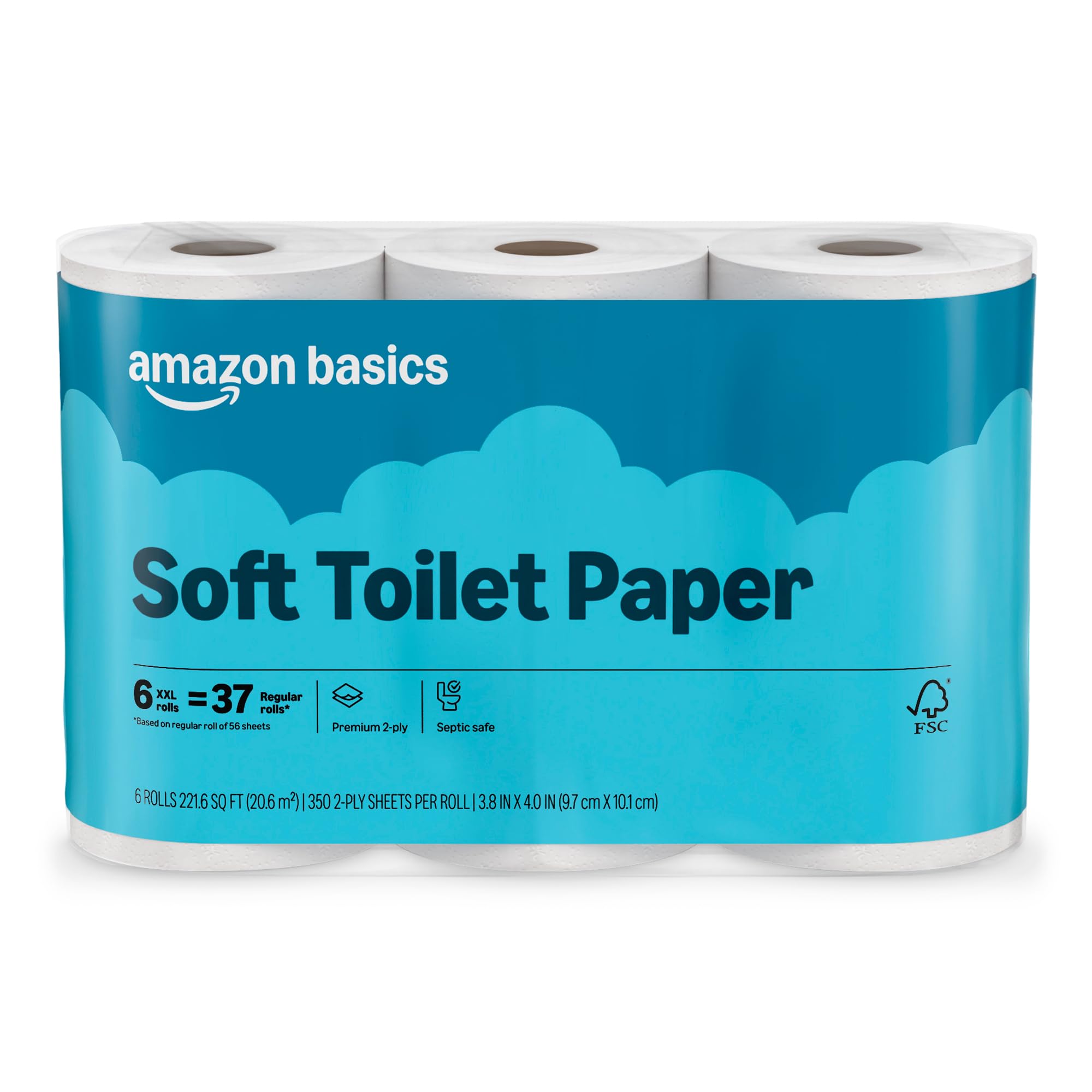 Amazon Basics Soft Toilet Paper roll on a white background