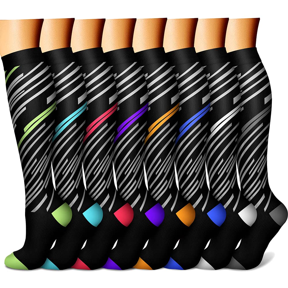 Set of black socks with colorful accents on a white background