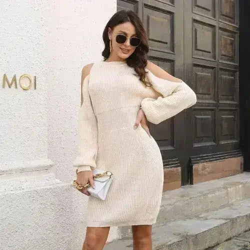Lantern Sleeve Knitted Midi Dress
