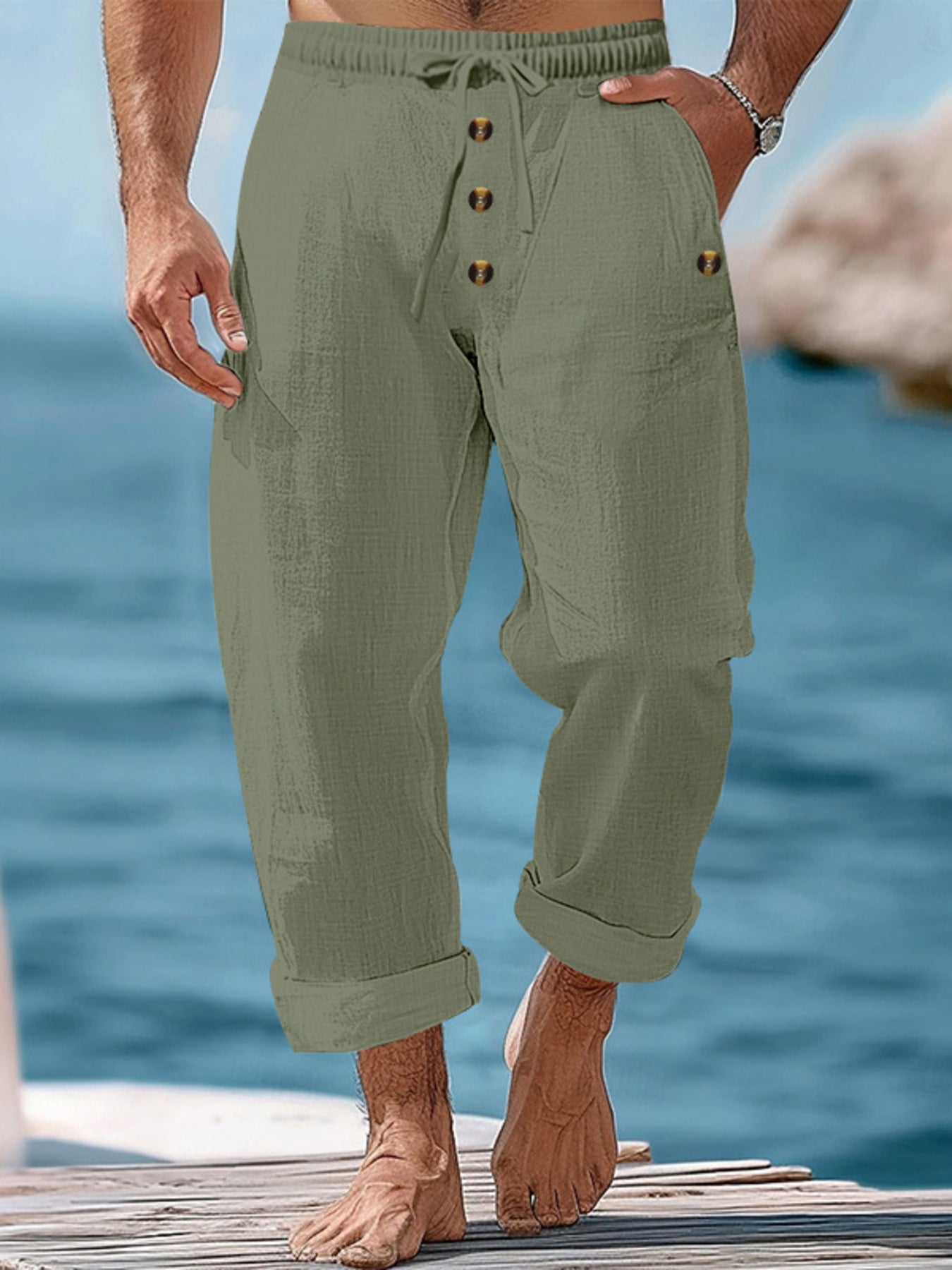 Men's Full Size Button-Fly Drawstring Pants