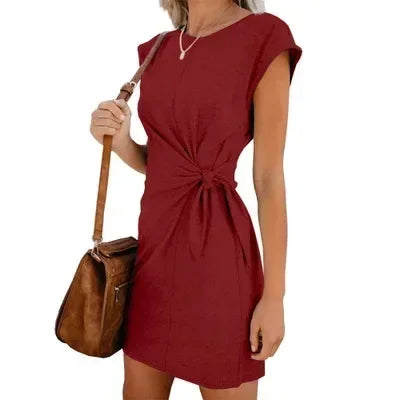 Lace-Up Waist A-Line Mini Dress