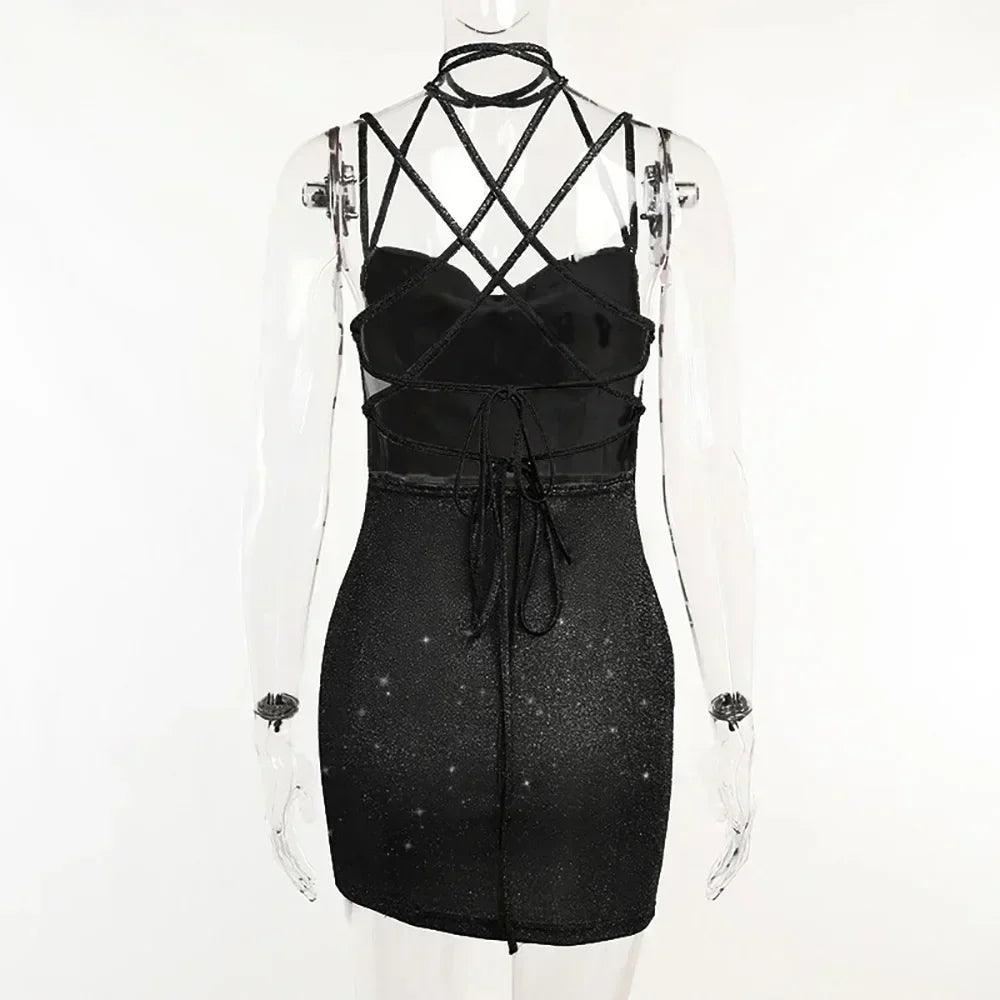 Sexy 90s Cowl-Neck Rave Dress - Glitter Y2K Clubwear