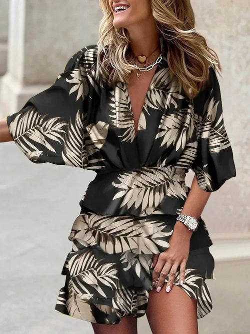 Batwing Sleeve Tiered Ruffle Mini Dress