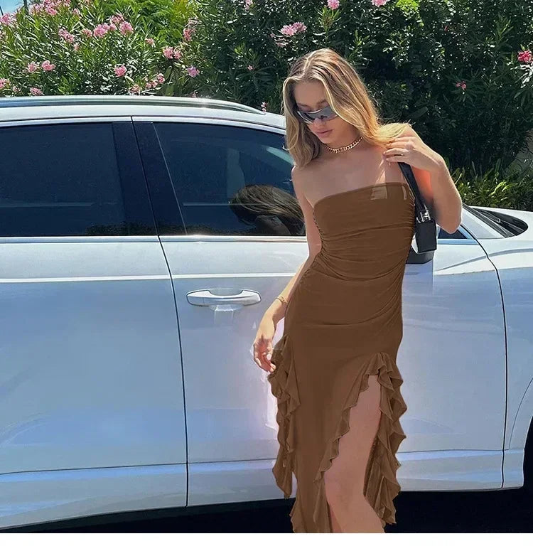 Ruffle Off-Shoulder Midi Dress