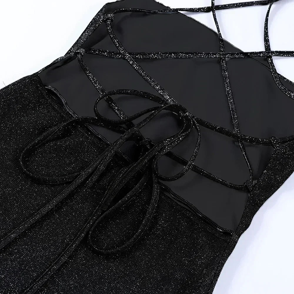 Sexy 90s Cowl-Neck Rave Dress - Glitter Y2K Clubwear