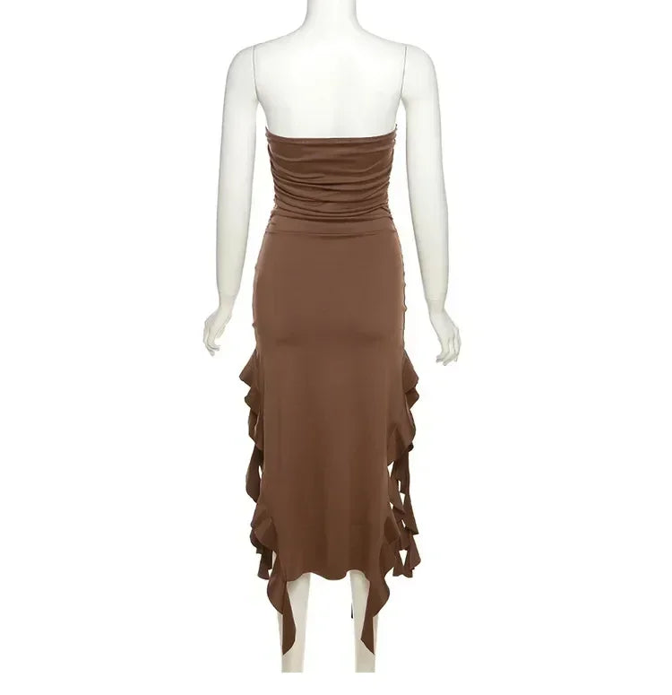 Ruffle Off-Shoulder Midi Dress