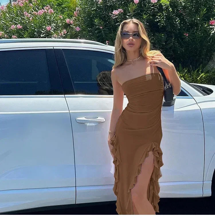 Ruffle Off-Shoulder Midi Dress