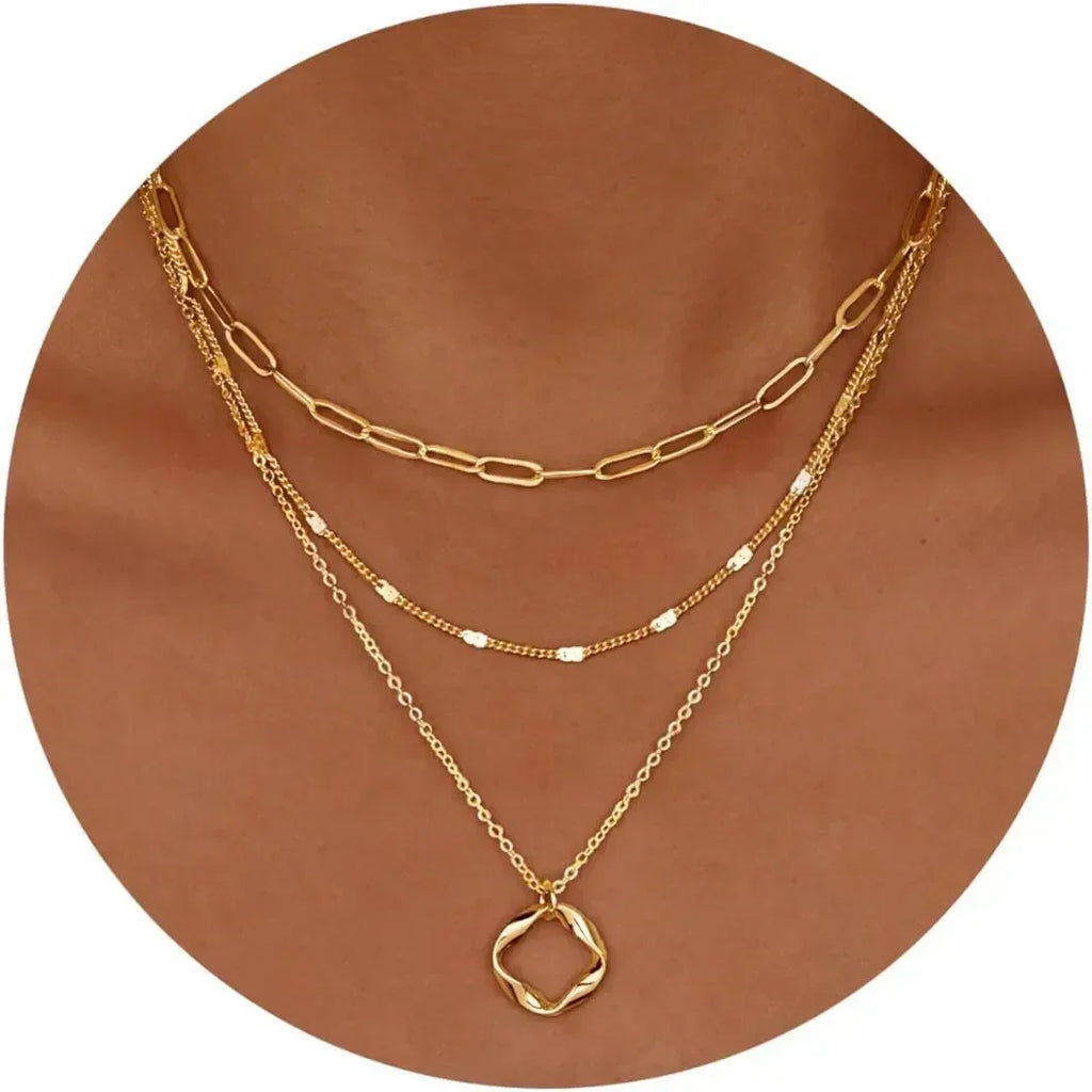 Layered Gold Necklaces for Women- 14K Gold Silver Plated