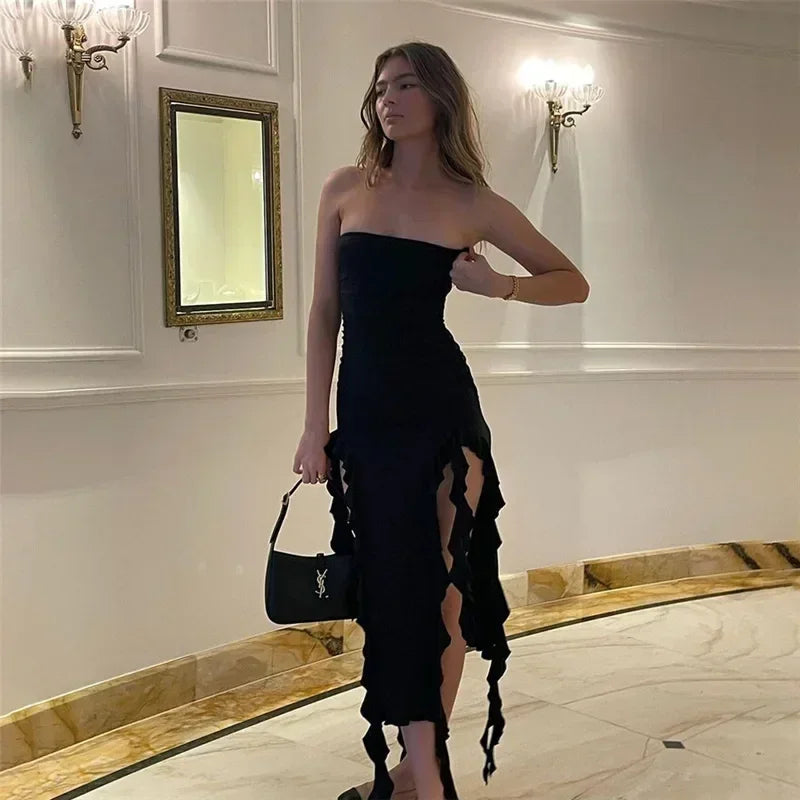 Ruffle Off-Shoulder Midi Dress