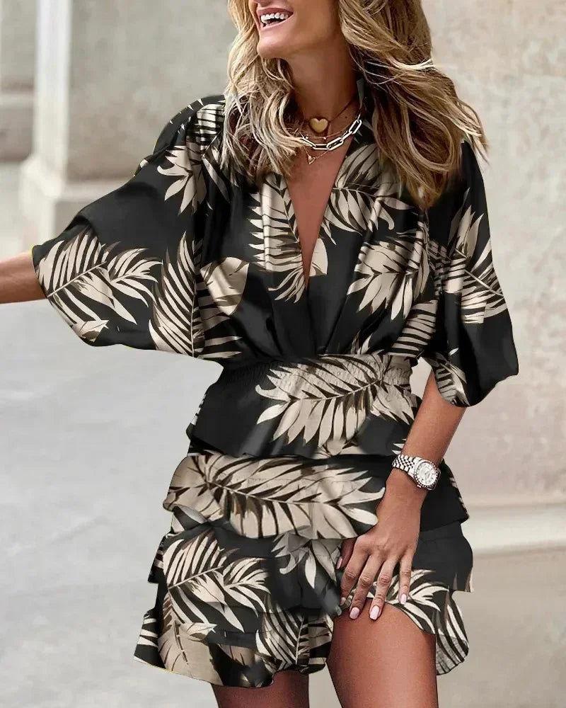 Batwing Sleeve Tiered Ruffle Mini Dress