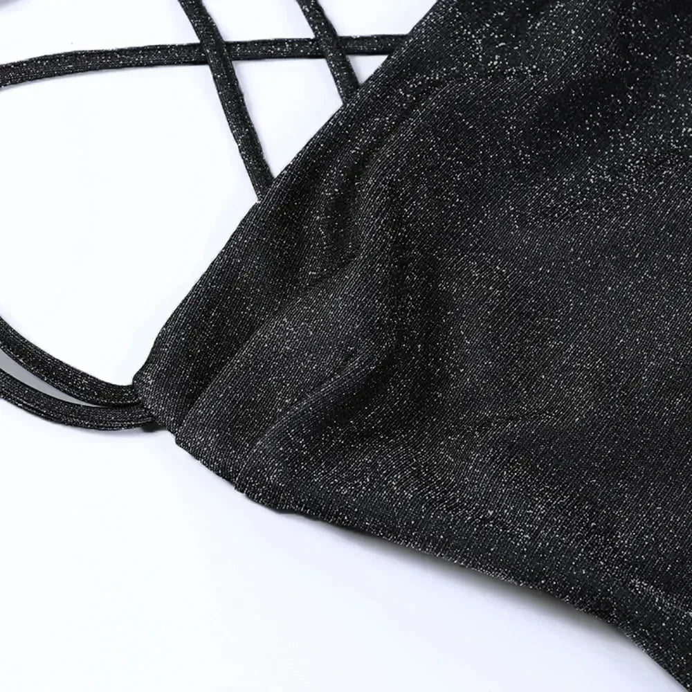 Sexy 90s Cowl-Neck Rave Dress - Glitter Y2K Clubwear