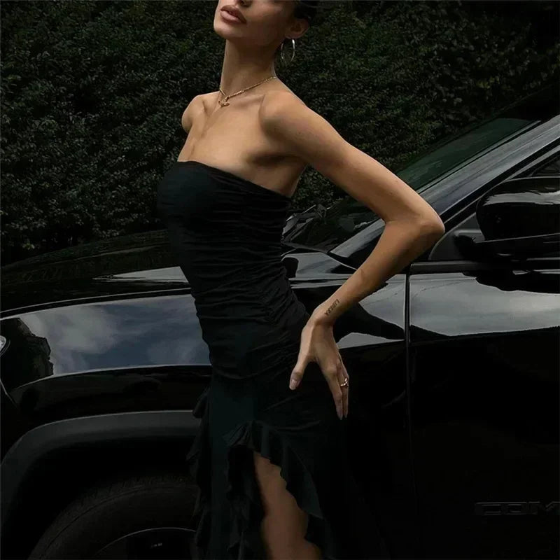 Ruffle Off-Shoulder Midi Dress