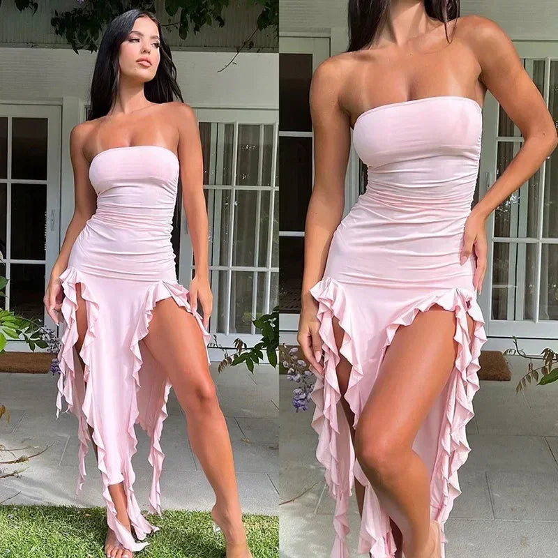 Ruffle Off-Shoulder Midi Dress