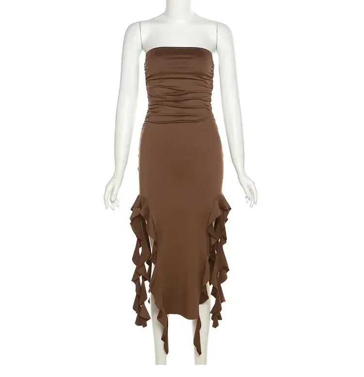 Ruffle Off-Shoulder Midi Dress