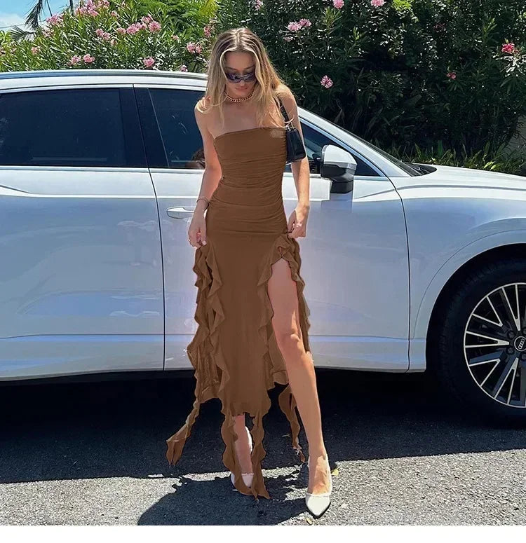 Ruffle Off-Shoulder Midi Dress