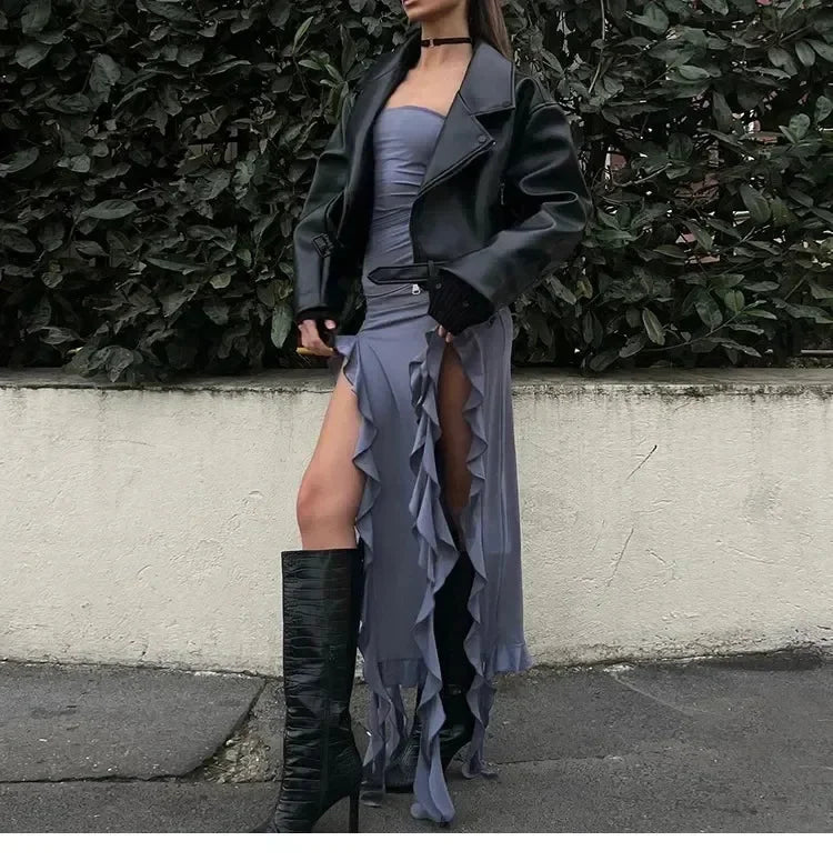 Ruffle Off-Shoulder Midi Dress