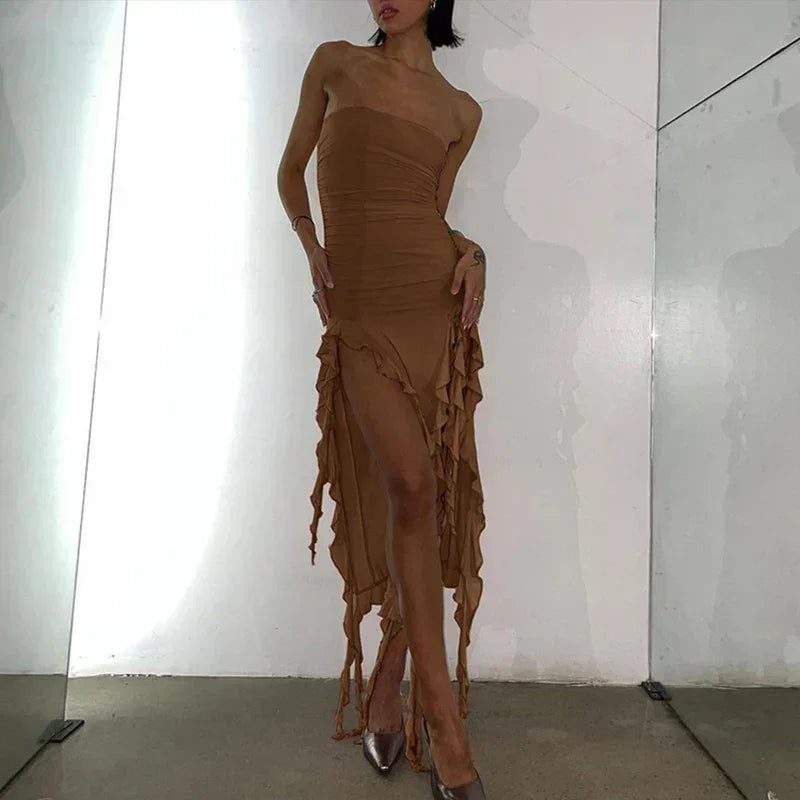 Ruffle Off-Shoulder Midi Dress