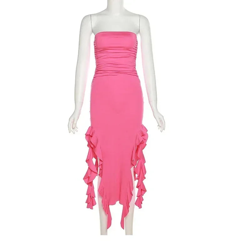 Ruffle Off-Shoulder Midi Dress