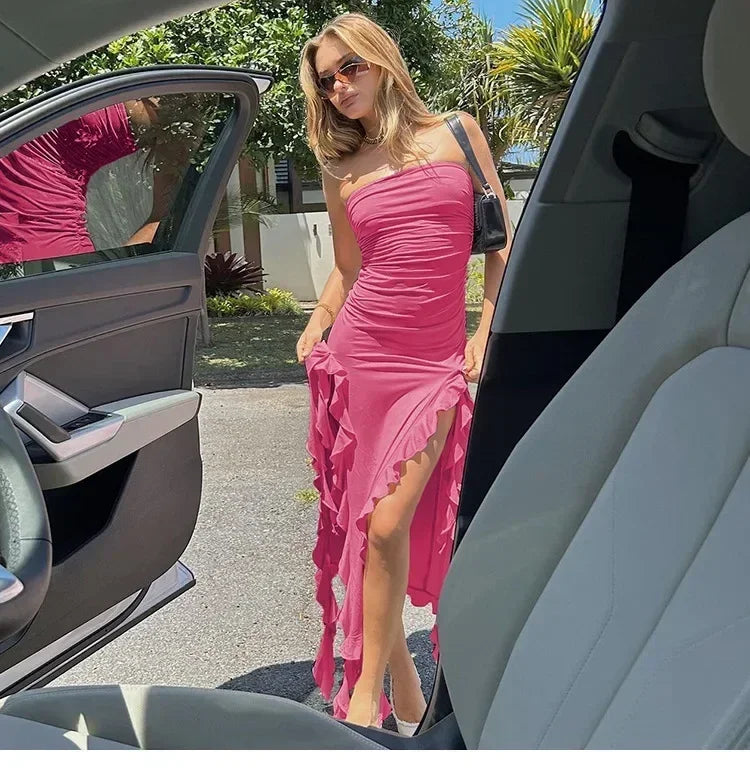 Ruffle Off-Shoulder Midi Dress