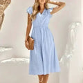 Women V-Neck Ruffle Sleeve Summer Dress