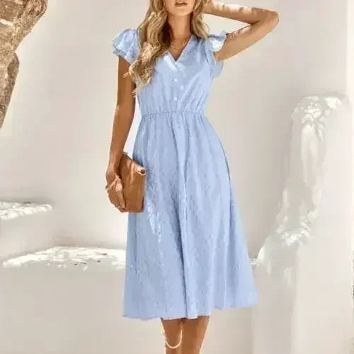 Women V-Neck Ruffle Sleeve Summer Dress