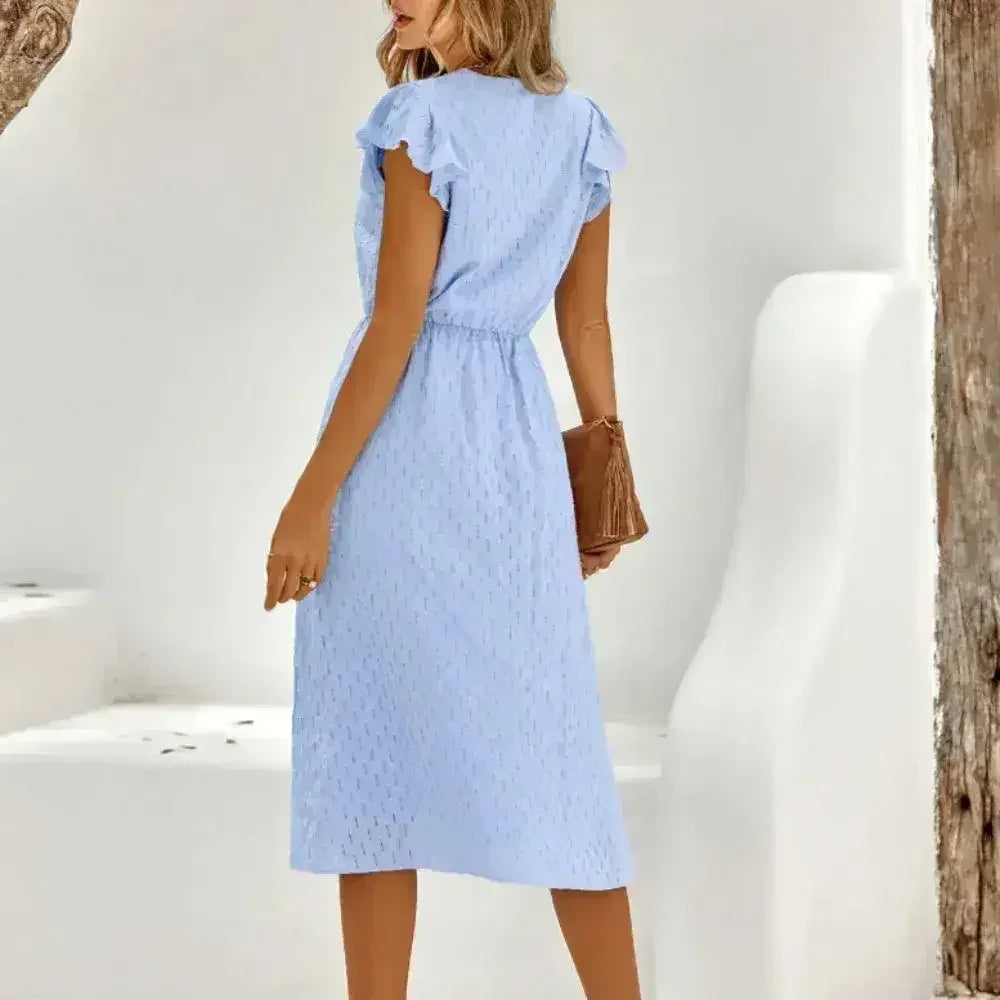 Women V-Neck Ruffle Sleeve Summer Dress
