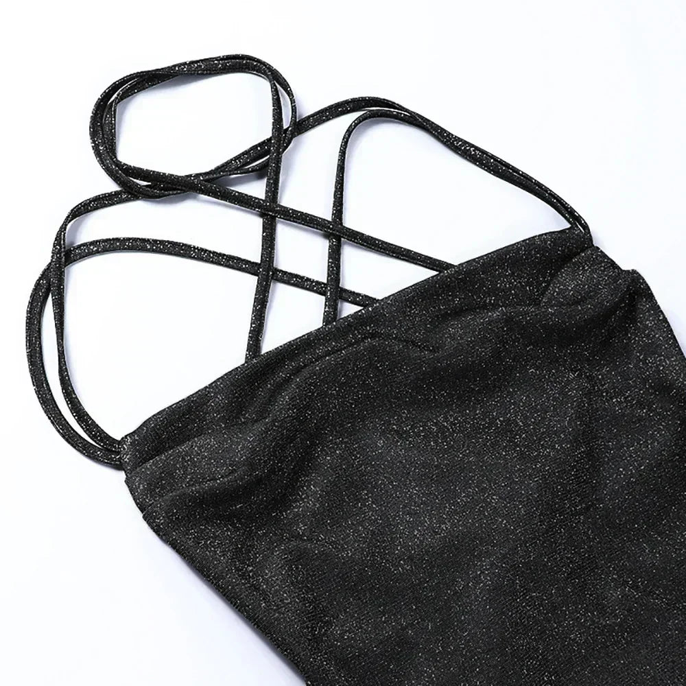 Sexy 90s Cowl-Neck Rave Dress - Glitter Y2K Clubwear