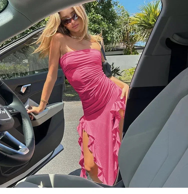 Ruffle Off-Shoulder Midi Dress