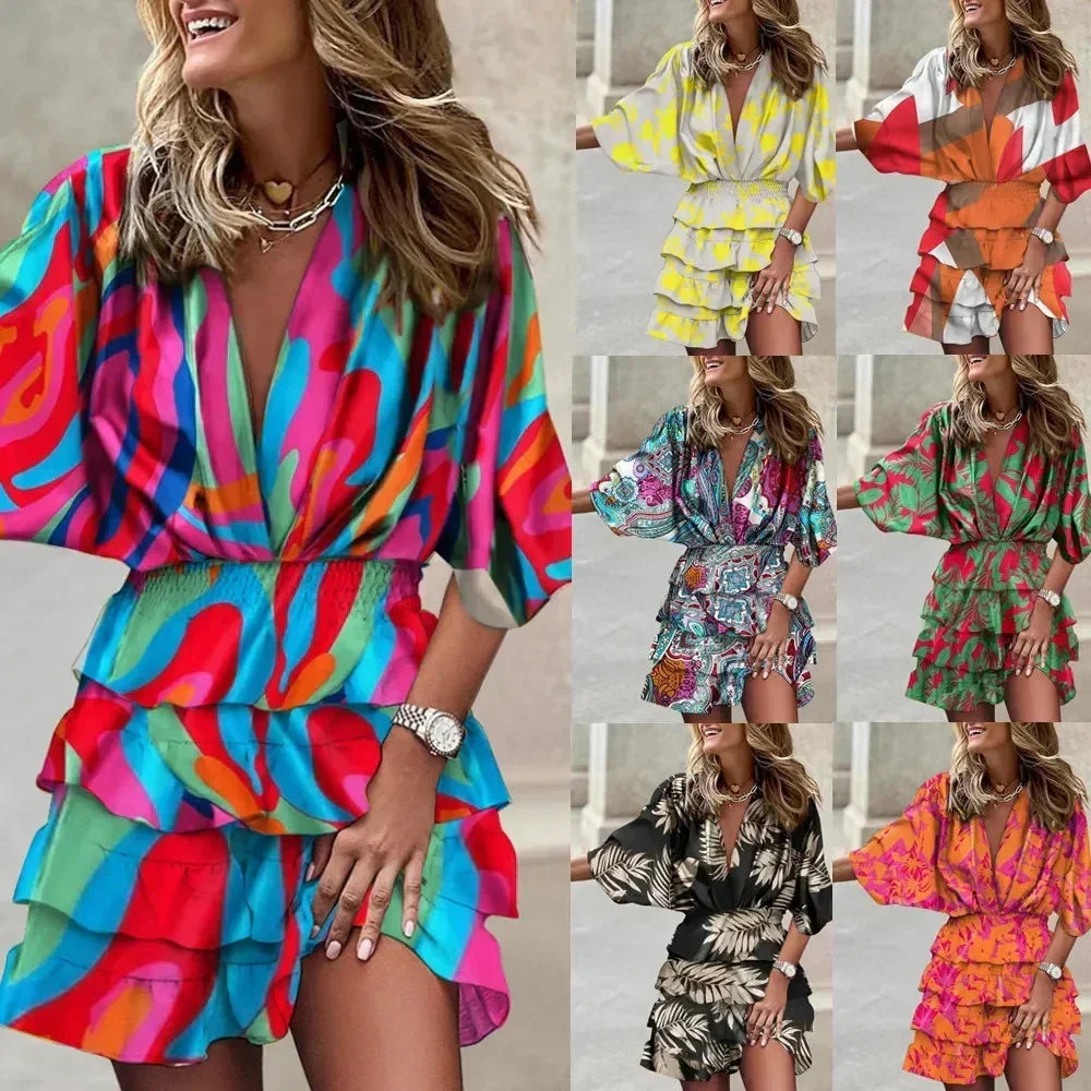 Batwing Sleeve Tiered Ruffle Mini Dress