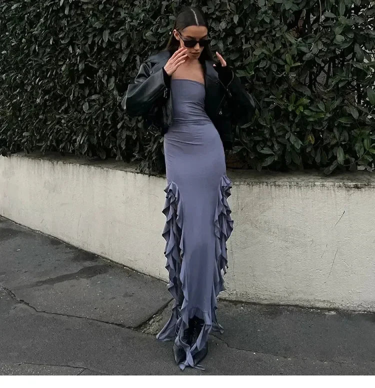 Ruffle Off-Shoulder Midi Dress