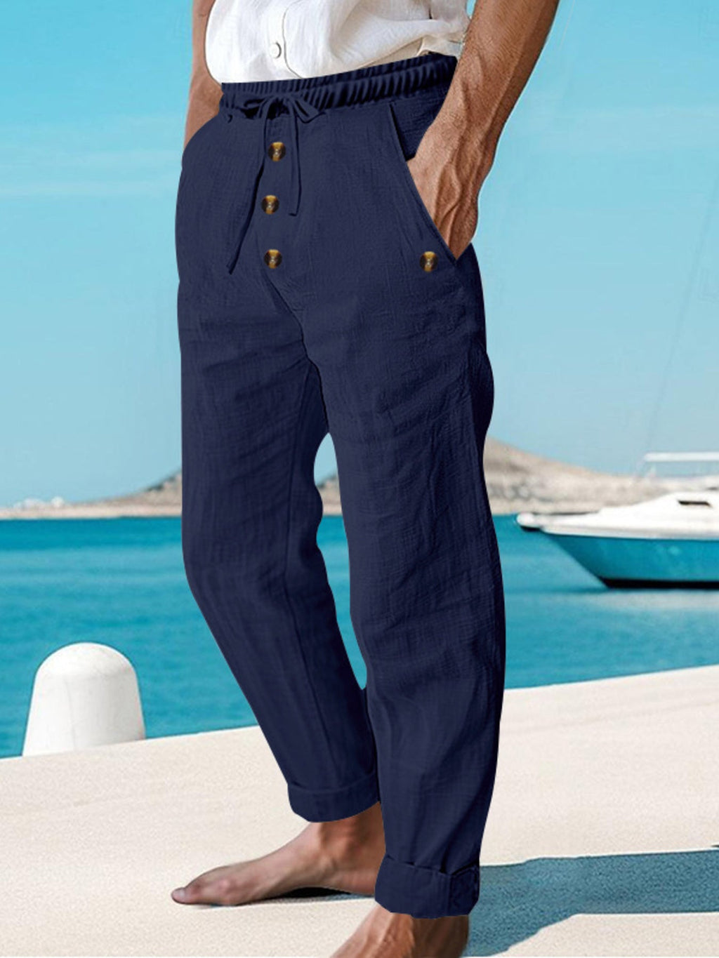 Men's Full Size Button-Fly Drawstring Pants