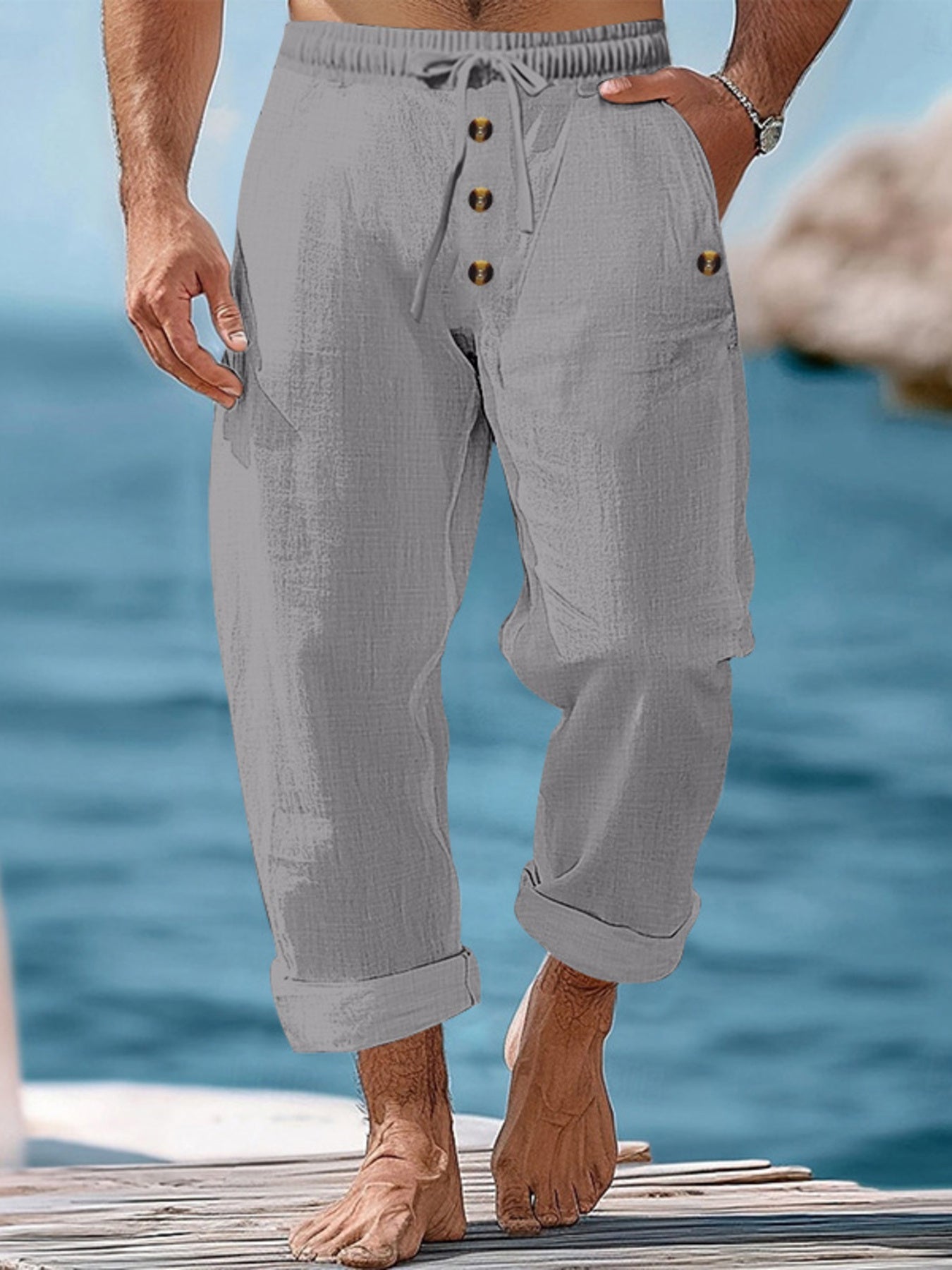 Men's Full Size Button-Fly Drawstring Pants
