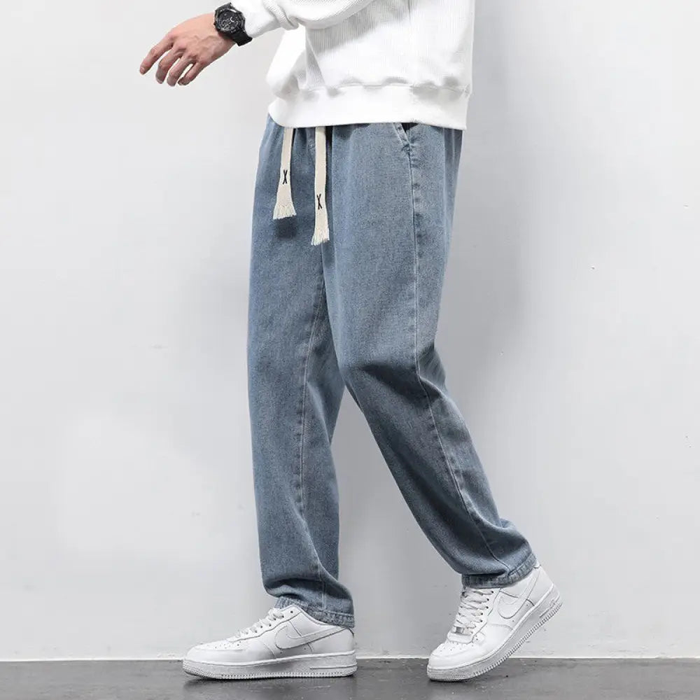 Men's Wide-Leg Light Wash Denim Joggers