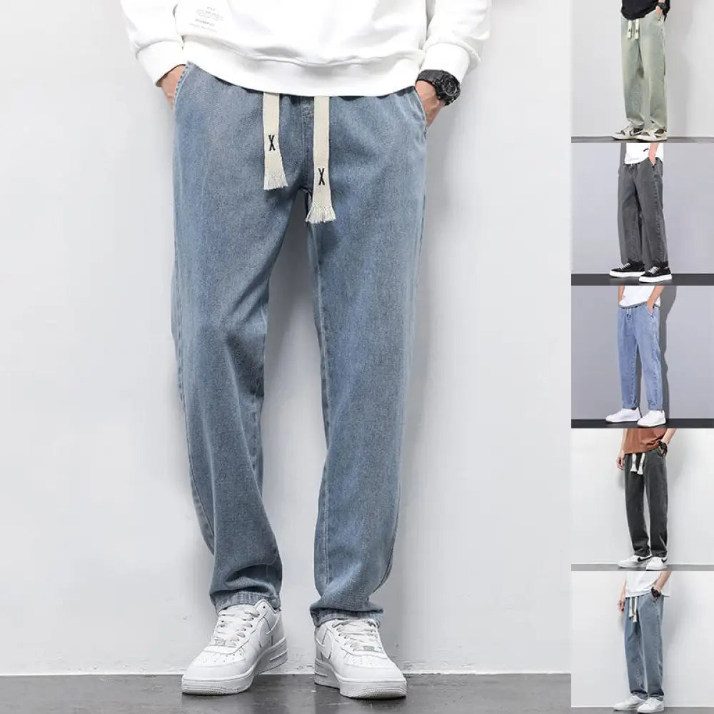 Men's Wide-Leg Light Wash Denim Joggers