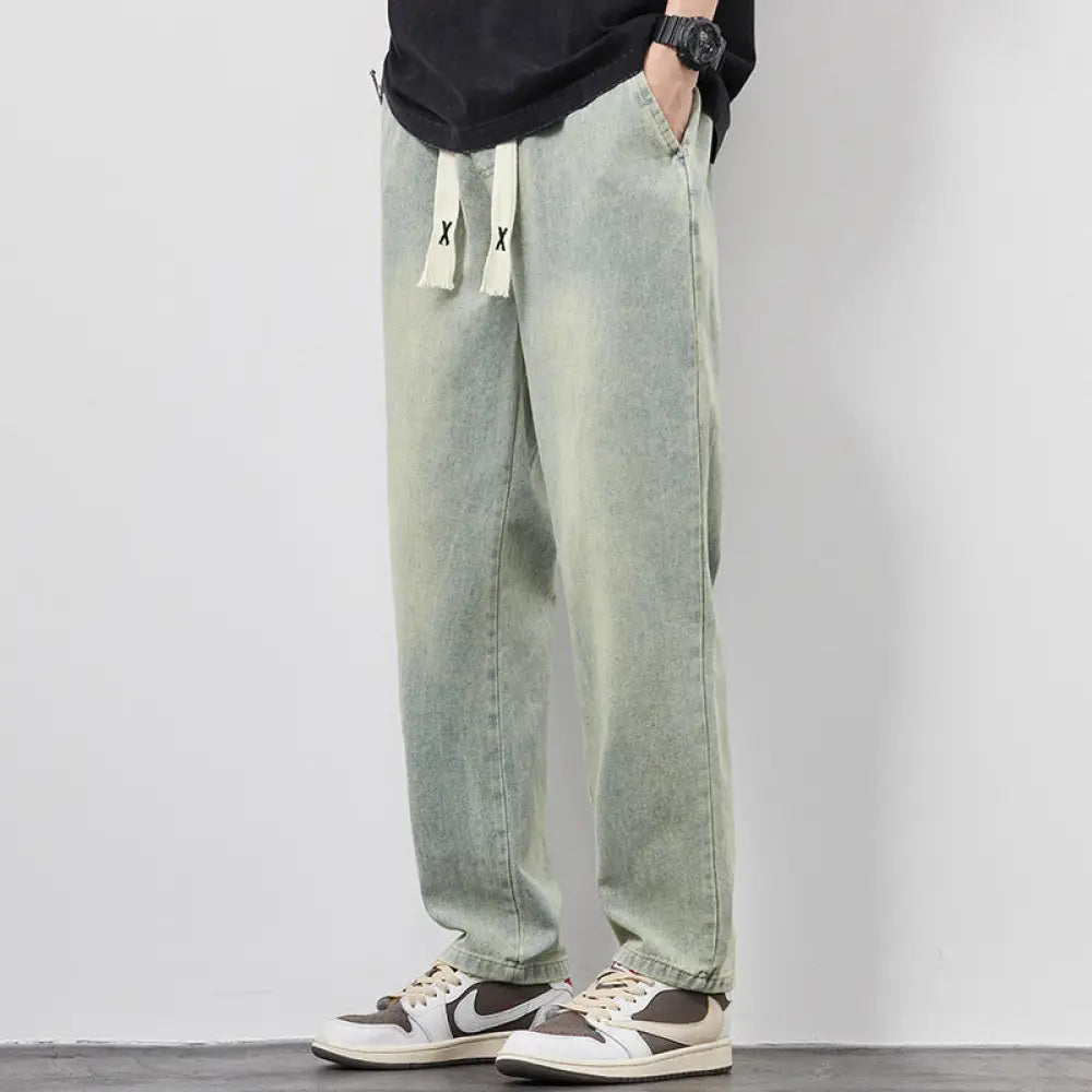 Men's Wide-Leg Light Wash Denim Joggers