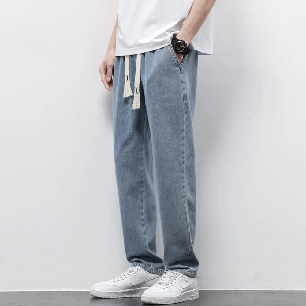 Men's Wide-Leg Light Wash Denim Joggers