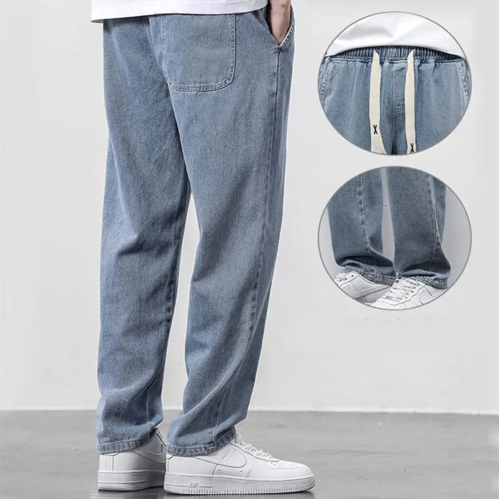 Men's Wide-Leg Light Wash Denim Joggers